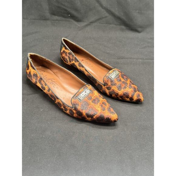 Brighton Eve Leopard Print Calf Hair Flats Sz 8.5 Shoes Leather Loafers Pointed - Picture 2 of 6